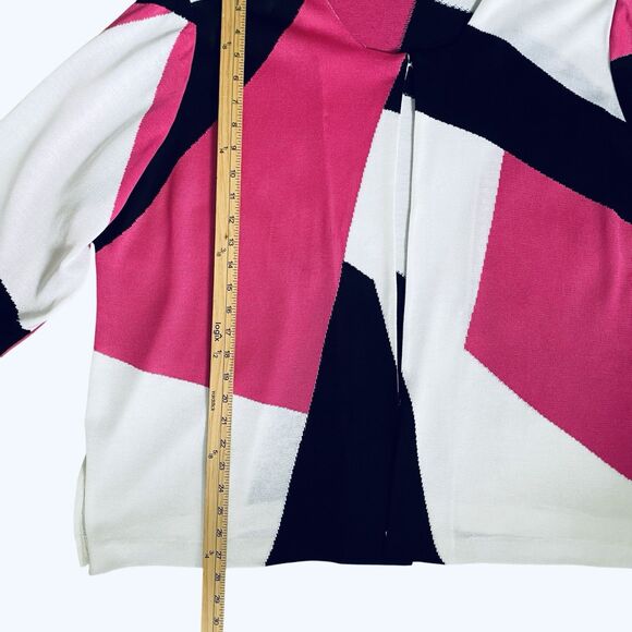 Ming Wang Cardigan 2X Colorblock Acrylic Knit Black Pink 3/4 Sleeve Relaxed - Picture 5 of 8